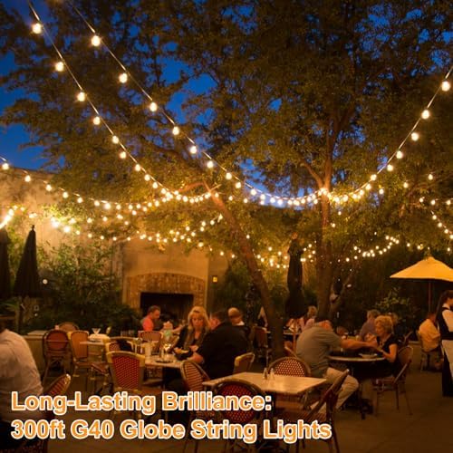 Bosceos 300ft (100ft*3) Outdoor G40 LED Globe String Lights Waterproof - Image 3