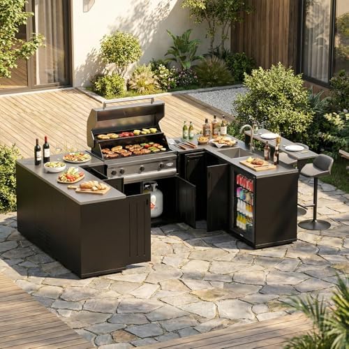 130“ Large Outdoor Kitchen Island for BBQ Gas Grill, Black - Image 3