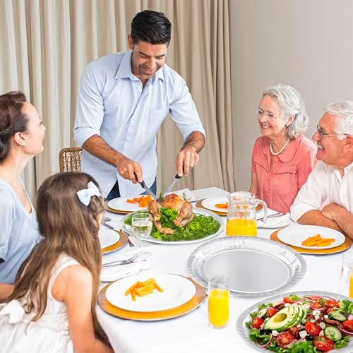 50 Pack Silver Foil Paper Plates, 12.2" X 10.2" Disposable Party Plates - Image 6