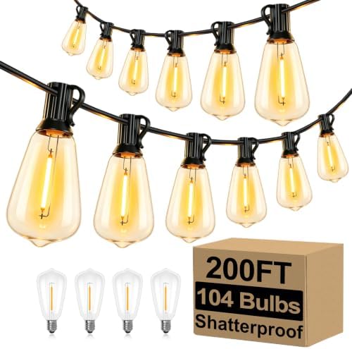 Brightever 200FT Outdoor String Lights 104 Bulbs, 2200K Amber Lights by Brightever