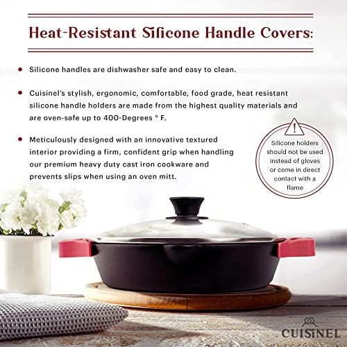 Cast Iron Skillet Set - 8"+10"+12"-Inch Dual Handle Frying Pans + Glass Lids + Silicone Handle Holder Covers - Pre-seasoned Oven Safe Cookware - Indoor/Outdoor Use - Grill, Stovetop, Induction Safe - Image 6