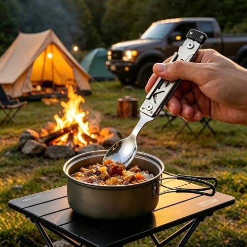 5-in-1 Camping Utensils Set with Pouch Folding Fork Spoon Knife - Image 5