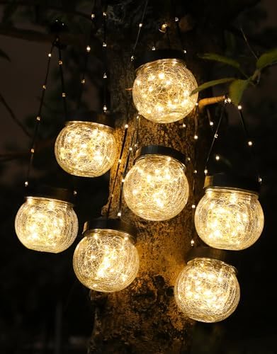 PARTPHONER Solar Lanterns Solar Lights Outdoor Waterproof 18-Pack, Solar Powered Hanging Lights Cracked Glass Hanging Globes for Christmas Decoration, Shepherd Hook, Garden Tree Ornaments - Image 2