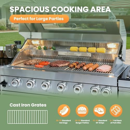 128" Outdoor Kitchen Island,Stainless Steel Natural Gas BBQ Grill with Pizza Oven, Rotisserie, Refrigerator, Granite Countertop, Storage Cabinets & Drawers 120,000 BTU. - Image 3