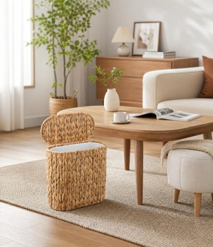 3 Gallon Wicker Trash Can with Lid, Natural Water Hyacinth Waste Basket - Image 5