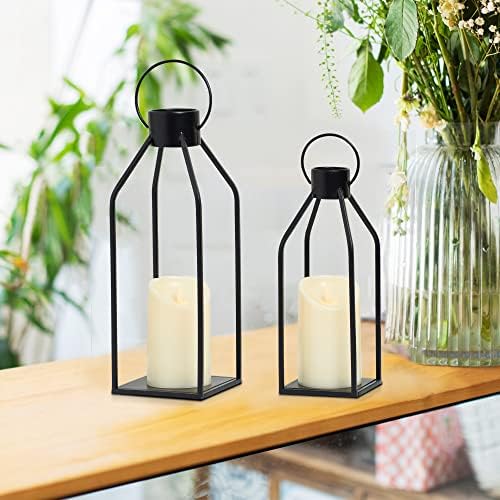 HPC Decor Modern Farmhouse Lanterrn Decor- Black Metal Candle for Summer Night- Lanterns w/Timer Flickering Candles for Living Room,Home,Indoor, Outdoor,Table,Fireplace Mantle Décor - Image 2