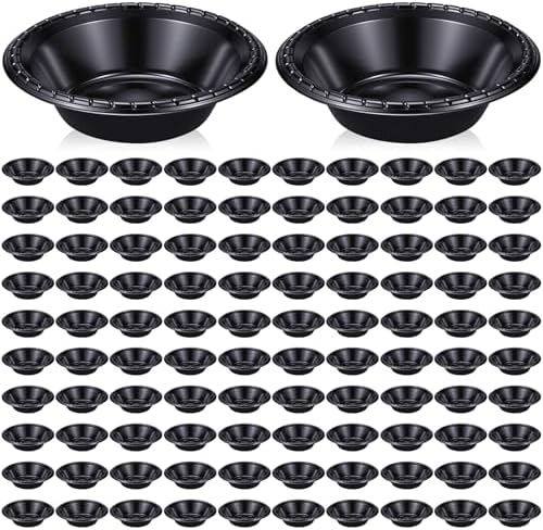 100 Pack 16oz Black Disposable Plastic Bowls Dessert, Ice Cream, Salad, Soup Serving Cups for Party, Picnic, Food Snacks (Black) by Unknown