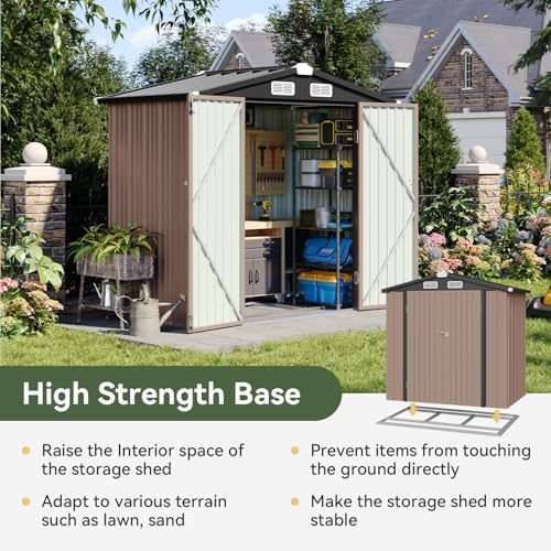 Aoxun 6'x4' Outdoor Storage Shed with Base, Brown - Image 3