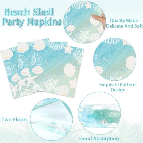Naozinebi Seashell Beach Party Plates Napkins Summer Coastal Birthday Paper Tableware Set Ocean Starfish Nautical Dinnerware Supplies for Holiday baby Shower Wedding Bridal Decoration Favor Serve 24 - Image 4
