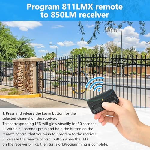 811LMX Gate Opener Remote and 850LM Gate and Garage Door Opener Receiver, Compatible with Liftmaster Gate Door Openers and Commercial Garage Doors, 811 LMX *2, 850LM Receiver*1, 12V Power Supply*1 - Image 6