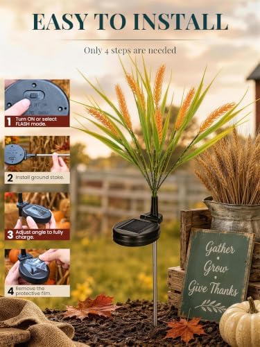 GIGALUMI 2 Pack Solar Wheat Outdoor Fall Decor, 2 Modes, Yellow - Image 5