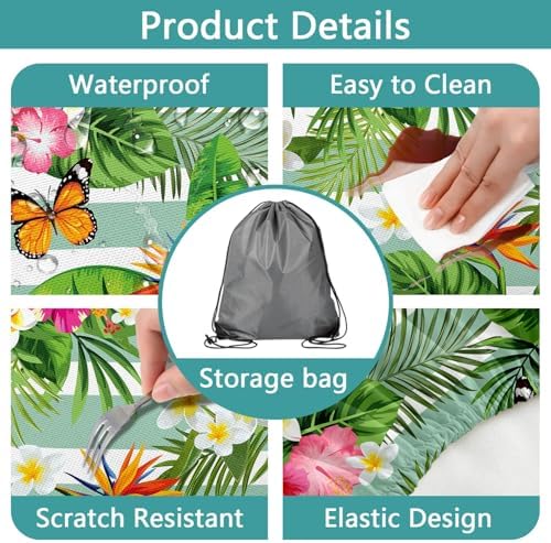 Picnic Table Cover with Bench Covers, Camping Essentials Hawaiian Luau Tropical Palm Leaves Flower Butterfly Waterproof Windproof Fitted Tablecloth Cover with Elastic Edge for Outdoor 3 PCS 30x60 Inch - Image 5