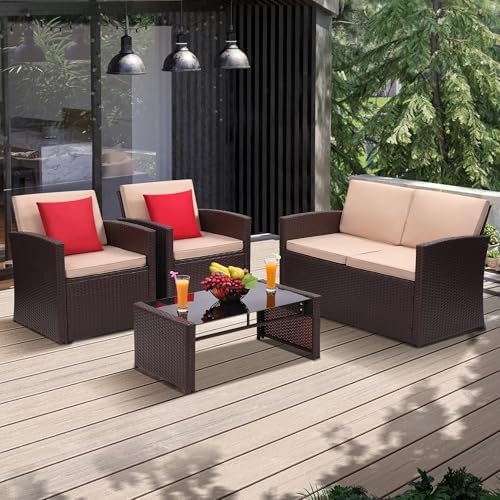 KROFEM 4 Piece Patio Furniture Set, Outdoor Wicker Conversation Set - Image 7