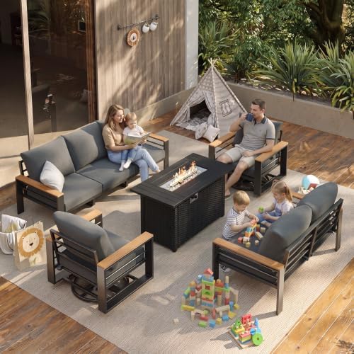 Aoxun Aluminum Patio Furniture Set with Swivel Chairs & Fire Pit Table - Image 2