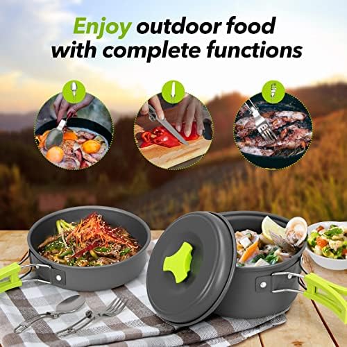 15pcs Camping Cookware Mess Kit,Non-Stick Lightweight Pots Set Portable Outdoor Cookware for Camping Backpacking Hiking Outdoor Cooking and Picnic - Image 4