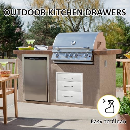 Outdoor Kitchen Drawers 15.7" W x 21.6" H x 17.7" D Flush Mount Triple BBQ Drawers with Chrome Handle Stainless Steel Drawer for Outdoor Kitchen Island, Patio Grill Station - Image 5