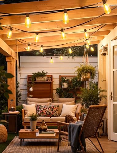 Larkvue 50FT(2x25FT) Outdoor String Lights, Patio Lights with 20+2 LED Dimmable Waterproof ST38 Vintage Shatterproof Bulb for Bistro Cafe Fence, Brown - Image 4