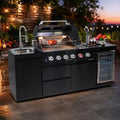 85" Natural Gas Outdoor Kitchen Island - 72000 BTU Grill, Wine Cooler, Sink & Granite Countertops for Premium Backyard BBQs, Black by Dvasovio