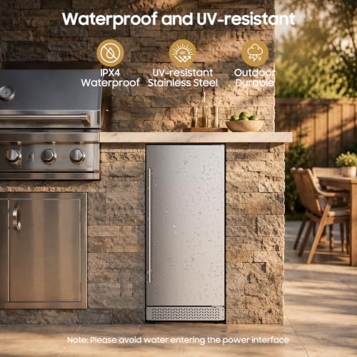 15 Inch Outdoor Fridge, 92 Cans Beverage Refrigerator with Stainless Steel Door Built-In or Freestanding, Outdoor Refrigerator for Patio & Waterproof for Soda Beer Wine-Kitchen Bar Office - Image 5