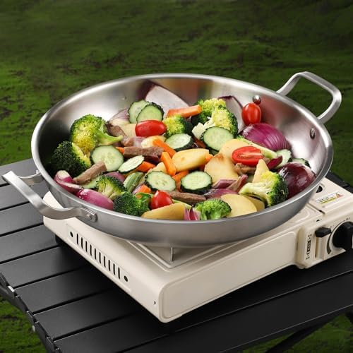 DELARLO 13 Inch Tri-Ply Stainless Steel Paella Pan With Lid, Big Frying Pan, kitchen Induction Large Skillets,Great for Paella Parties Indoors Outdoors,Heavy Duty Style - Image 6