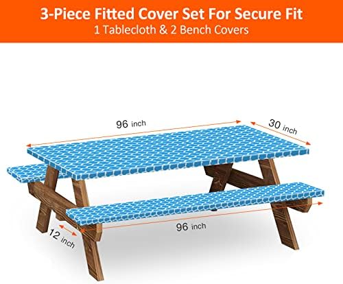 8ft 96in Picnic Table and Bench Cover, 3 Pack, Blue-White Moroccan - Image 2