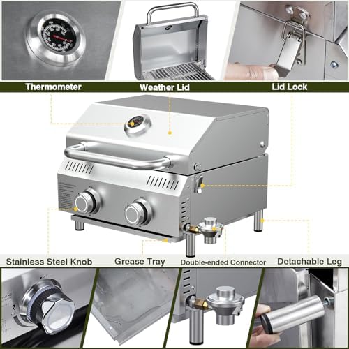 Bestfire Dual Connection Tabletop Propane Gas Grill, 2 Burners, 20,000 BTU - Image 2
