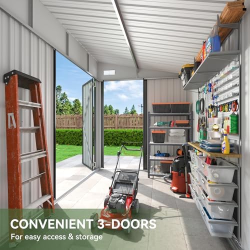 Aoxun 7.5'x4' Triple Door Outdoor Storage Shed with Magnetic Sensor Light - Image 5