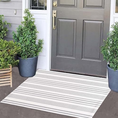 Grey and White Striped Layered Doormat 24"x35"Washable Door Mat Outdoor - Image 6