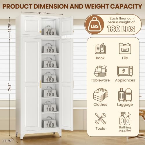 90" Metal Pantry Cabinet,Kitchen Storage Cabinet with Shelves - Image 3