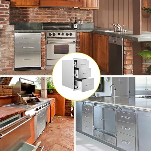 Outdoor Kitchen Drawers 18''Wx 24''H x 23''D Triple BBQ Drawers Stainless Steel Built-in Drawer for Outdoor Kitchen Island, Patio Grill Station - Image 6