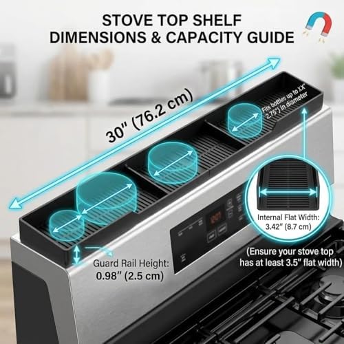 AWOKE Stove Top Shelf 30 Inch - Silicone Material Magnetic Shelf for Stove - 3 Functional Partitions Kitchen Spice Rack Organizer-Black,Kitchen Gadgets Storage Organization (Pack of 2) - Image 2