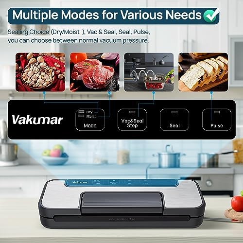 Vakumar Vacuum Sealer Machine, 80Kpa Food Vacuum Sealer Machine with Double Pump, Dry,/Moist, Pulse Mode, Handle Locked Design, LED Indicator Light & Cutter,12MM Widened Heating Strip - Image 3