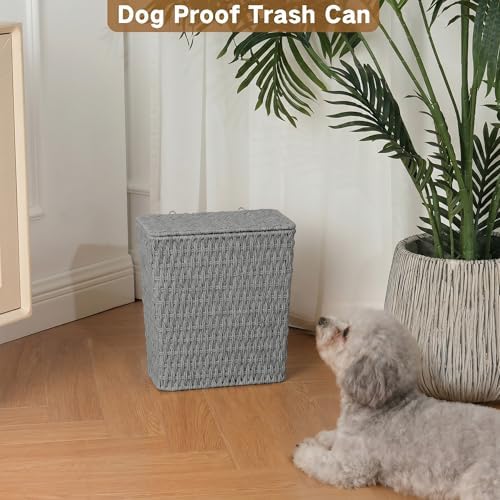 iEGrow Paper Rope Trash Can,Bathroom Trash Can with Lid, 3 Gallon Wicker Waste Basket with Removable Liner, for Bedroom, Living Room, Toilet, Under Sink Gray - Image 5