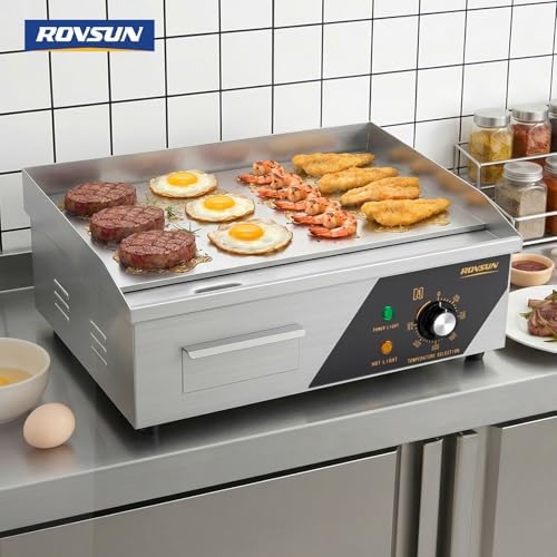 Bonnlo 18 Inch1500W Commercial Griddle with Stainless Steel Countertop, Flat Griddle, 122-572℉ Adjustable Temp Control of Electric Flat Top Grill for Cheese 、Steak and Egg, Home & Restaurant Use - Image 7