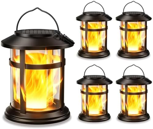Solar Lanterns Outdoor Waterproof, 4 Pack Upgraded Flickering Flame Hanging Solar Lights, Solar Powered Decorative Lanterns for Garden Patio Porch Table Decor Gifts by BONLION