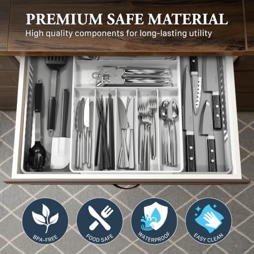 Simple Houseware Expandable Kitchen Drawer Flatware Organizer, Gray/White - Image 5