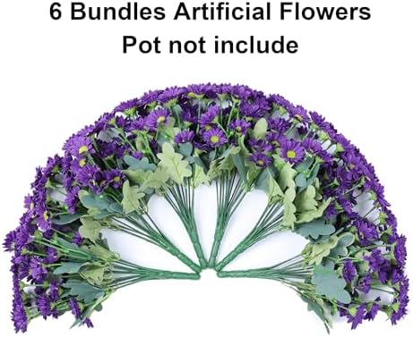 Daisy Artificial Flowers for Outdoors Autumn Fall Decoration, 6 Bundles Fake Mums Purple Silk Flowers for Outside Look Real UV Resistant Faux Flowers Plants for Planter Front Door Home Indoor Porch - Image 5