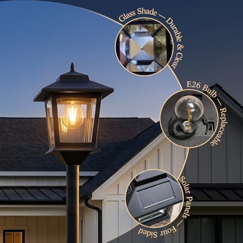 PASAMIC Solar Post Lights Outdoor, 2-Pack 63" Solar Lamp Posts Waterproof with 1 Replaceable Bulb, Warm White Dusk to Dawn Pole Lights for Garden, Patio, Pathway - Image 5