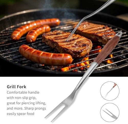 FJNATINH Heavy-Duty Grilling Accessories Rose Wooden BBQ Grilling Tools Set,Outdoor Grill Set with Spatula, Fork, Brush & Tongs,Essential Accessories for Barbecue & Grill. Ideal Gift for Men - Image 4