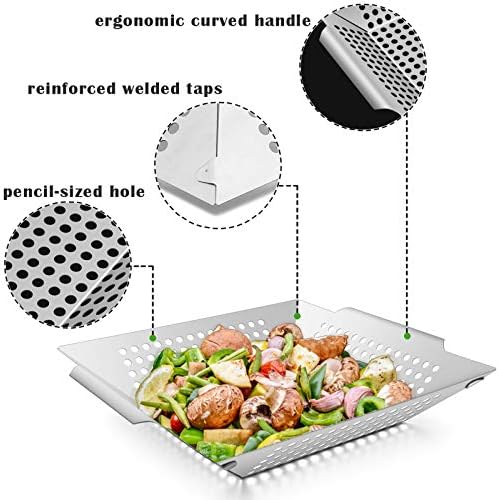 8” Grilling Basket, HaSteeL Small BBQ Grill Basket Wok Set of 2 for Vegetable, Kabobs, Shrimps, Heavy Duty Stainless Steel Grilling Accessories for All Grills, Dishwasher Safe - Image 2