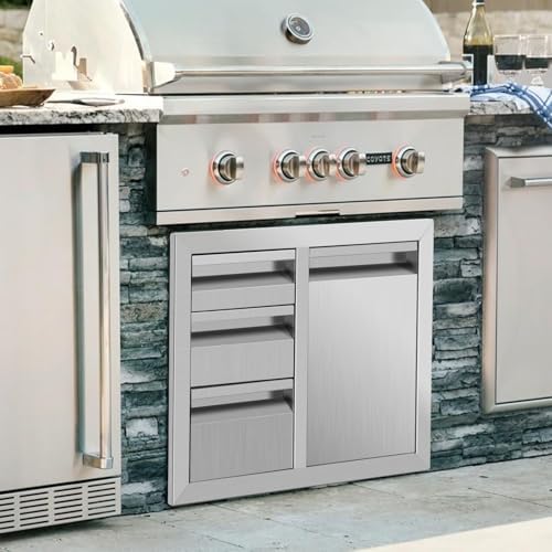 29.5" W x 22.6" H x 21.7" D Outdoor Kitchen Drawer Combo BBQ Access Triple Propane Drawers Combo with Fixed Trash Ring for BBQ Island Grill Station - Image 2