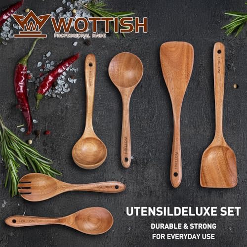 Wooden Spoons - Wooden Spoons for Cooking,Natural Wooden Kitchen Utensils Set Non Toxic,6-Piece Wooden Cooking Utensils(A06) - Image 2
