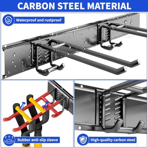 Garage Tool Organizer Wall Mount, 48 Inch Heavy Duty Garden Tool Organizer Storage System, Easy Install with 7 Adjustable Tool Hooks, for Garage, Basement, Shed, Workshop, Black, Steel - Image 5