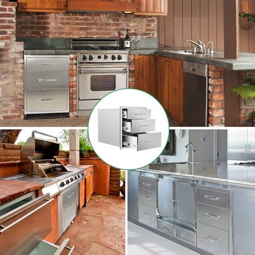 Outdoor Kitchen Drawers 18" W x 21" H x 23" D Stainless Steel Triple Drawers with Ergonomic Handle for BBQ Island, Patio Grill Station & Outdoor Kitchen Cabinets - Image 6