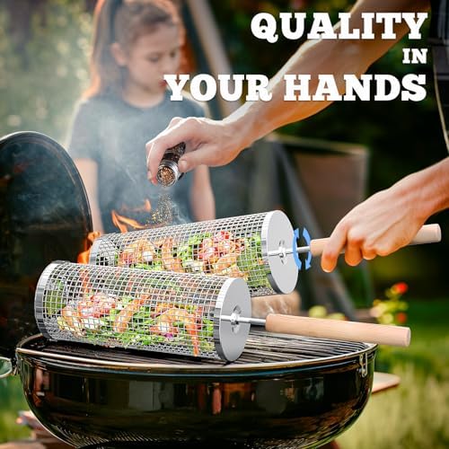 Rolling Grill Basket, Grilling Accessories, Outdoor Camping, Gifts for Men - Image 3