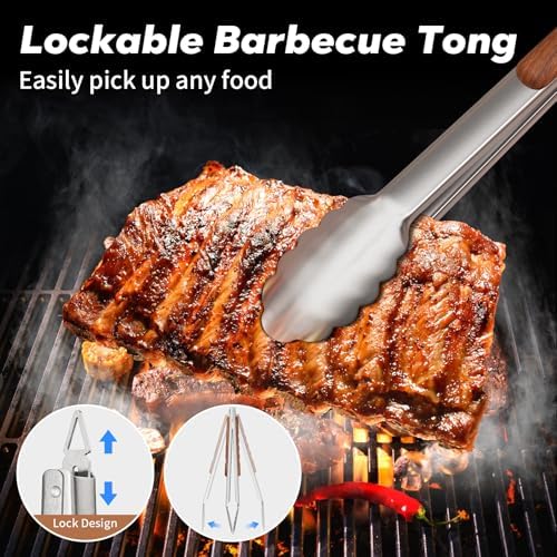ENLOY Heavy-Duty Rose Wooden Barbecue Grilling Tools Set, Stainless Steel - Image 5