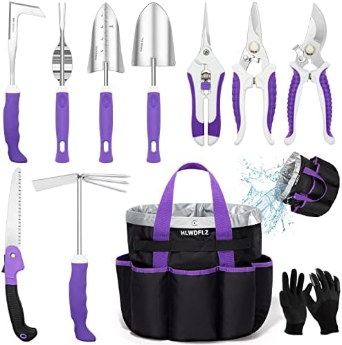 Purple Garden Tool Set Gardening Items for Women - 11PCS Heavy Duty Garden Tools with Detachable Storage Bag, Weeder, Dual-Purpose Hoe by HLWDFLZ