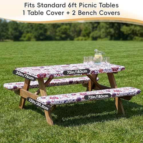 SquarePie 6FT Picnic Table Cover with Bench Covers, Vintage Boho Floral - Image 4
