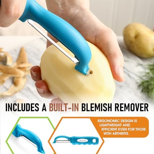Spring Chef Swivel Vegetable Peeler for Kitchen w/Soft Grip Handle, Teal - Image 5