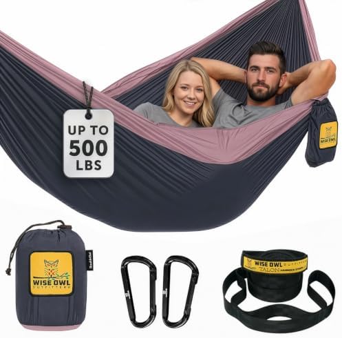Wise Owl Outfitters Hammock for Camping Double Hammocks Gear for The Outdoors Backpacking Survival or Travel - Portable Lightweight Parachute Nylon DO Charcoal Rose by WiseOwlOutfitters